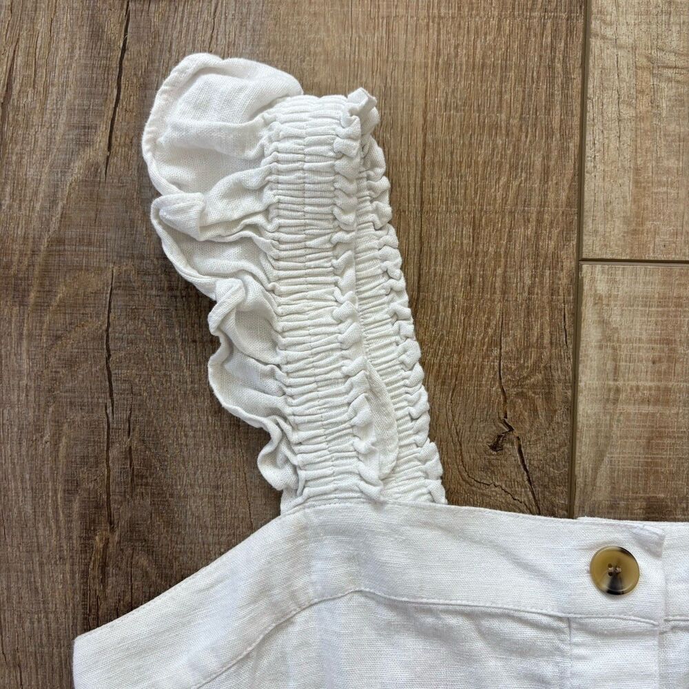 J Crew Womens Ruffle Sleeve Linen Blend Tank Top Size SP White Neutral Capsule - Picture 3 of 11